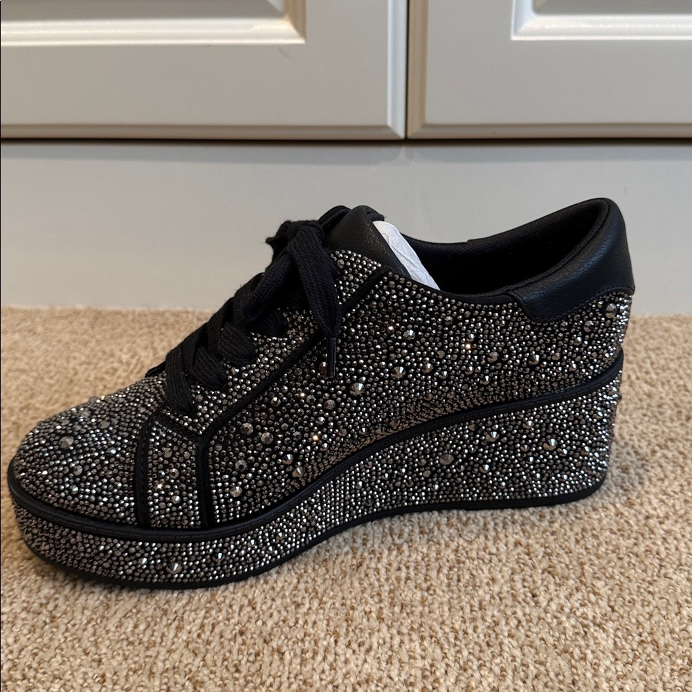 INC International Concepts Black Crystal-Embellished Lace-Up Sneakers - Picture 5 of 6